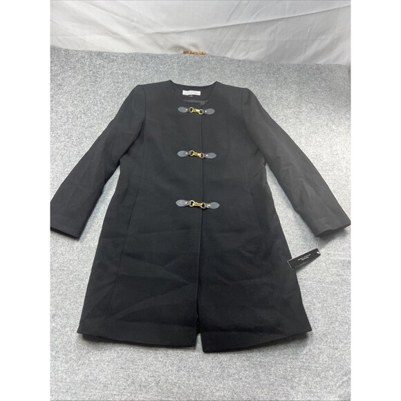 NWT Tahari Arthur S. Levine  Women’s Black Long Jacket Trench Coat Size 10 - Picture 4 of 16